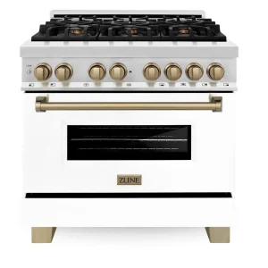 ZLINE Legacy Series Autograph Edition 36-inch Dual Fuel Range with Gas Stove and 4.6 Cu. Ft. Electric Oven in Stainless Steel with White Matte Door an