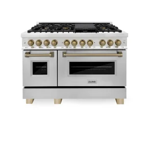 ZLINE Legacy Series Autograph Edition 48-inch Dual Fuel Range with Gas Stove and 6.0 Cu. Ft. Electric Oven in Stainless Steel with Champagne Bronze Ac