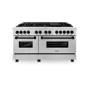 ZLINE Legacy Series Autograph Edition 60-inch Dual Fuel Range with Gas Stove and 7.4 Cu. Ft. Electric Oven in Stainless Steel with Matte Black Accents