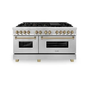 ZLINE Legacy Series Autograph Edition 60-inch Dual Fuel Range with Gas Stove and 7.4 Cu. Ft. Electric Oven in Stainless Steel with Champagne Bronze Ac