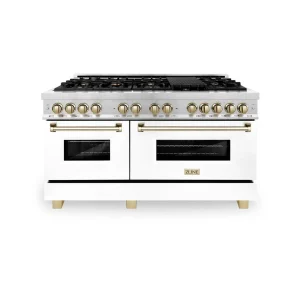 ZLINE Legacy Series Autograph Edition 60-inch Dual Fuel Range with Gas Stove and 7.4 Cu. Ft. Electric Oven in Stainless Steel with White Matte Door an